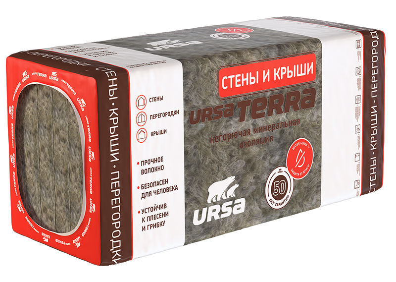 Утеплитель Ursa Terra 36 PN cтены и крыши 100х610х1250